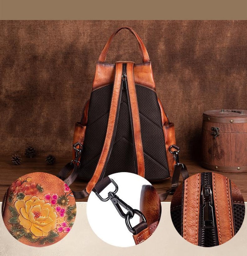 Floral Butterfly Embossed Leather Handbag  Women Backpack