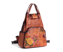 Load image into Gallery viewer, Floral Butterfly Embossed Leather Handbag  Women Backpack
