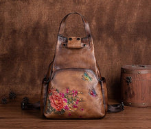Load image into Gallery viewer, Floral Butterfly Embossed Leather Handbag  Women Backpack

