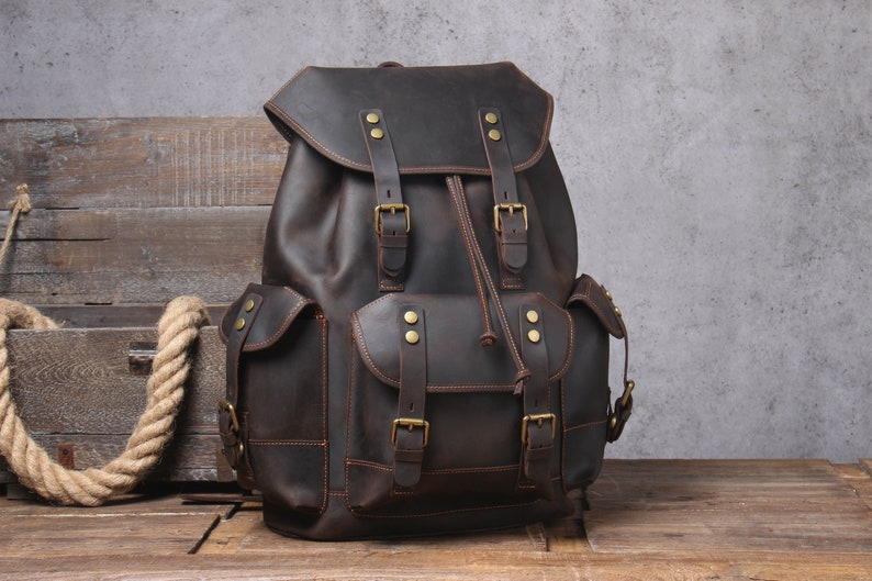 Full Grain Leather Bag Travel Backpack School Bag