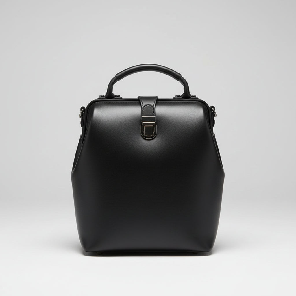 Black Convertible Crossbody Leather Backpack Purse Doctor Bag