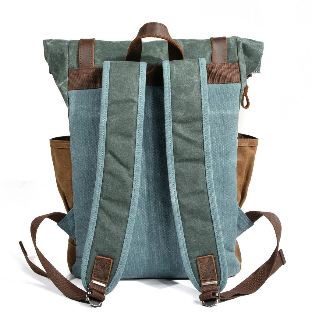 Natural Vintage Waxed Canvas Roll Top Backpack
