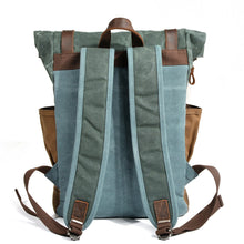 Load image into Gallery viewer, Natural Vintage Waxed Canvas Roll Top Backpack
