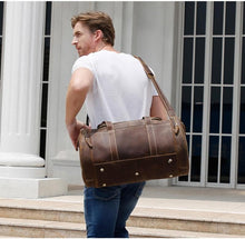 Load image into Gallery viewer, Round  Vintage Leather Duffle Bag Weekender
