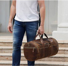 Load image into Gallery viewer, Round  Vintage Leather Duffle Bag Weekender
