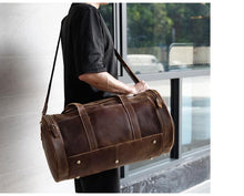 Load image into Gallery viewer, Round  Vintage Leather Duffle Bag Weekender
