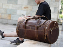 Load image into Gallery viewer, Round  Vintage Leather Duffle Bag Weekender
