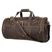 Load image into Gallery viewer, Round  Vintage Leather Duffle Bag Weekender
