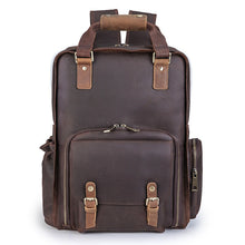 Load image into Gallery viewer, Simple Tripod Holder  Large Leather Backpack Camera Bag

