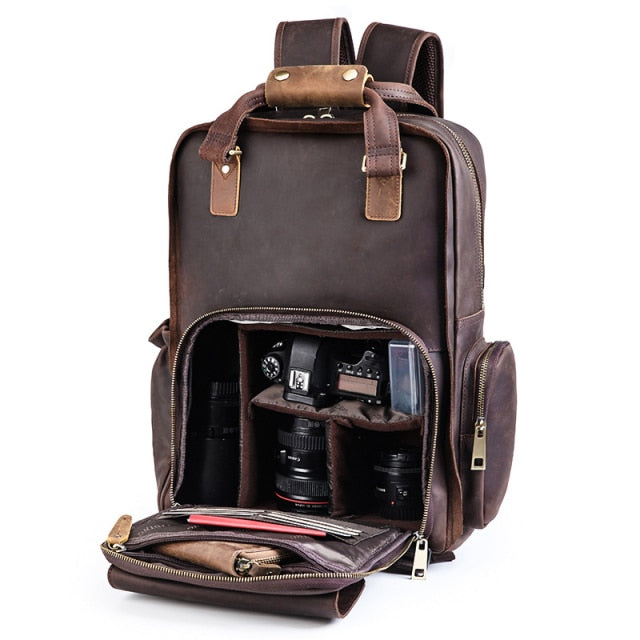 Simple Tripod Holder  Large Leather Backpack Camera Bag