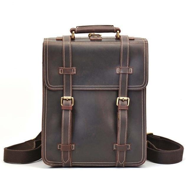 Vintage Brown Leather Backpack for Men
