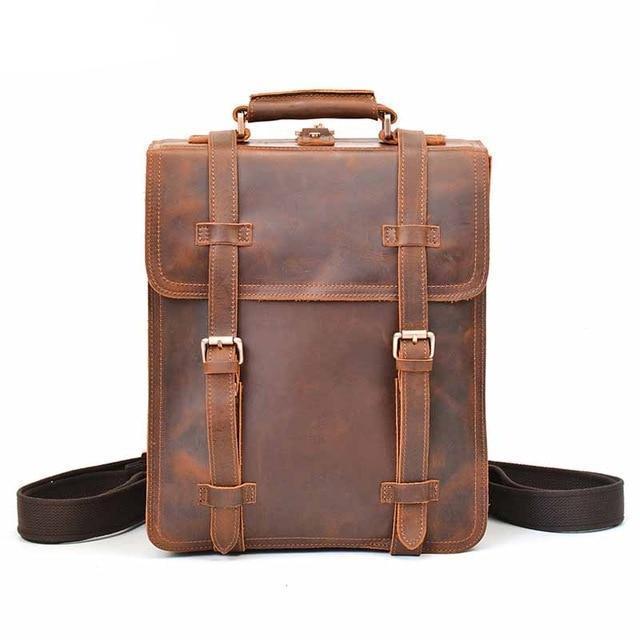 Vintage Brown Leather Backpack for Men