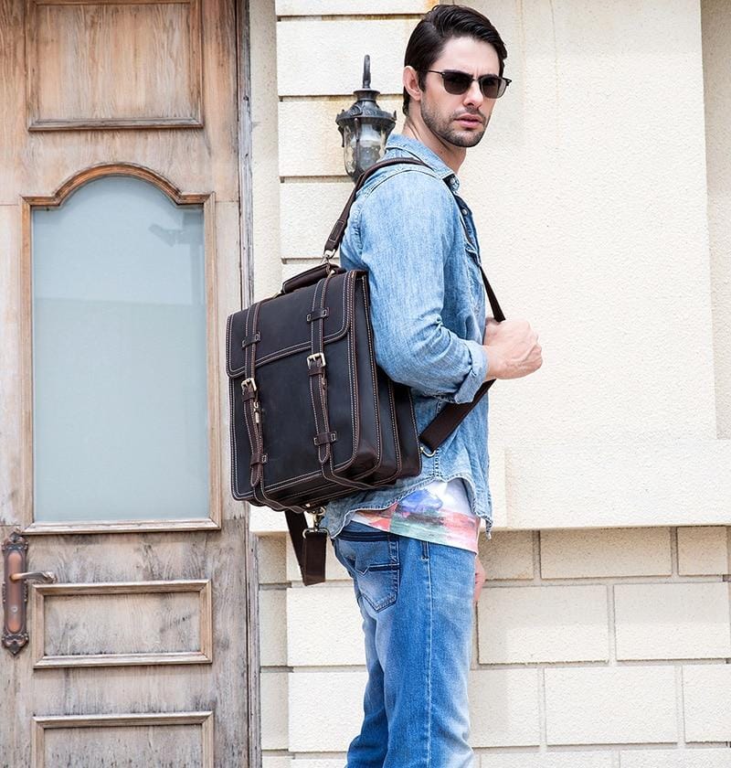 Vintage Brown Leather Backpack for Men