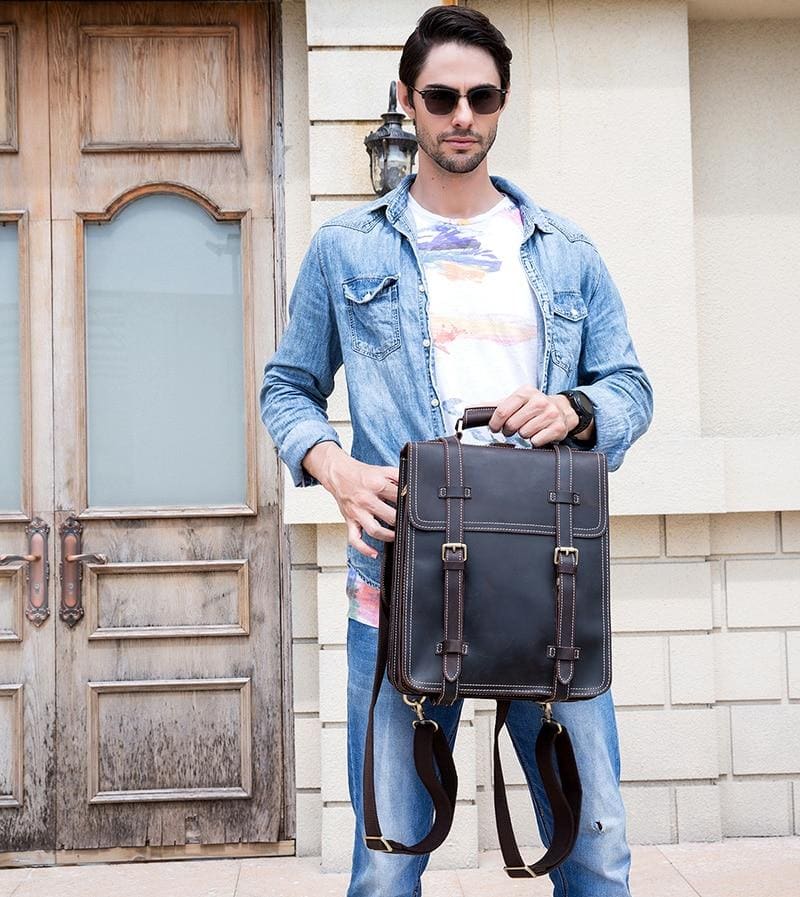 Vintage Brown Leather Backpack for Men