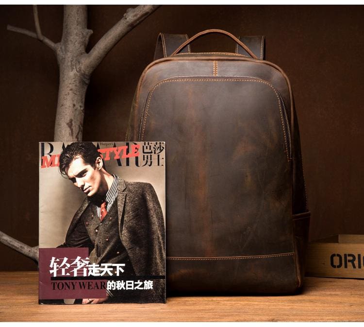 Genuine Vintage Leather Minimalist Backpack