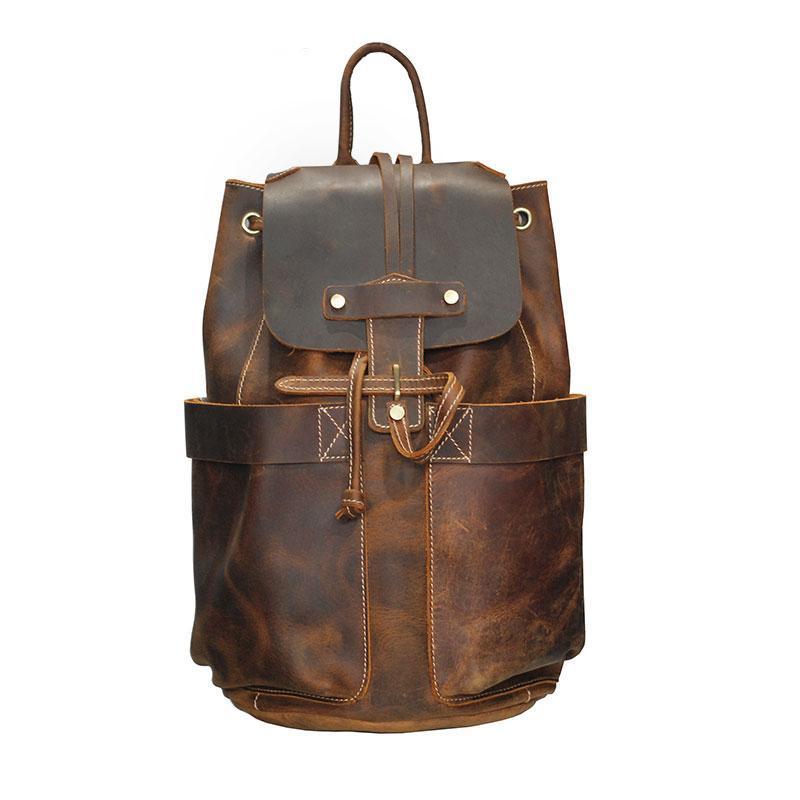 Vintage Leather School Travel Backpack Rucksack