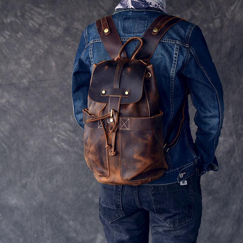 Vintage Leather Travel Backpack Rucksack