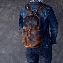 Load image into Gallery viewer, Vintage Leather School Travel Backpack Rucksack
