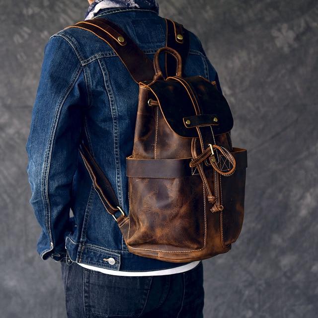 Vintage Leather Travel Backpack Rucksack