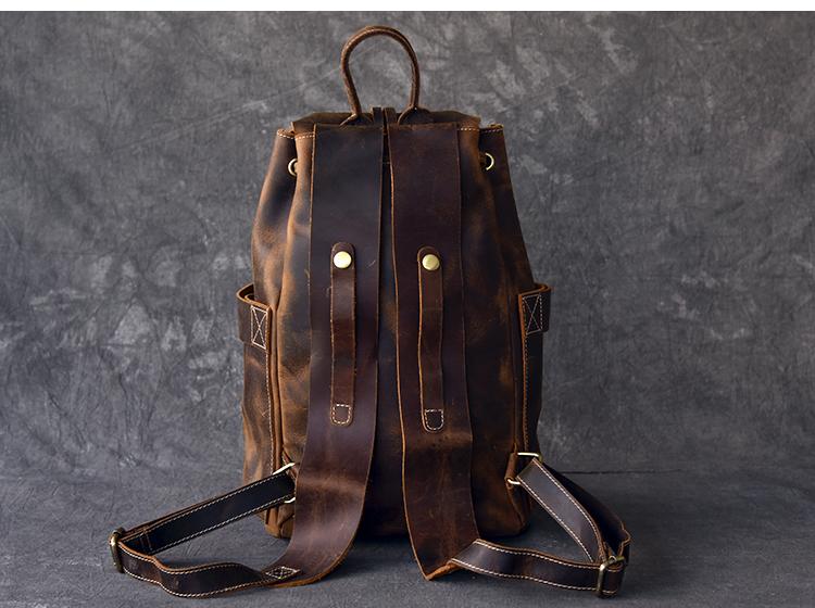 Vintage Leather School Travel Backpack Rucksack