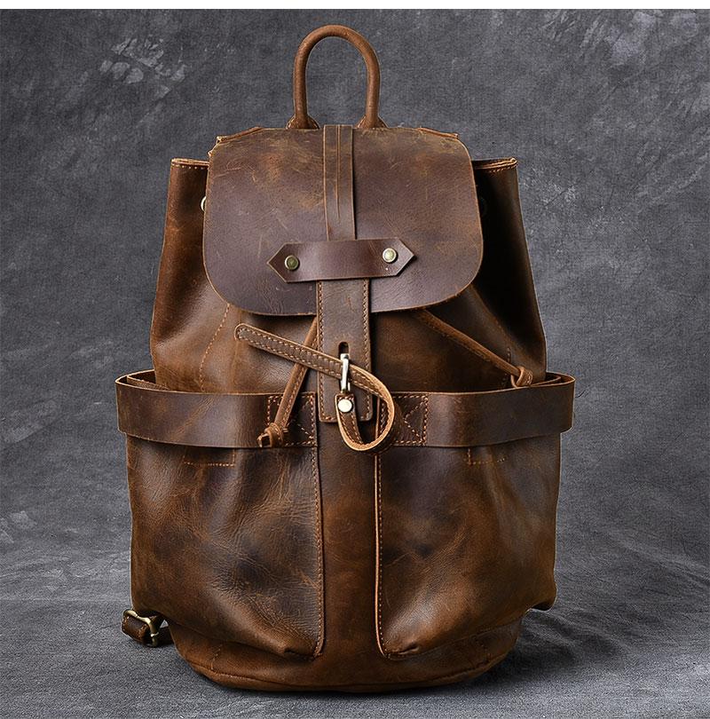 Vintage Leather School Travel Backpack Rucksack