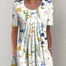 Load image into Gallery viewer, Round Neck Casual Loose Floral Print Short Sleeve Midi Dress
