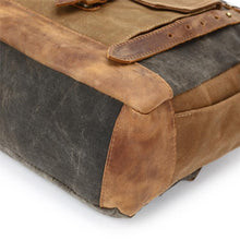 Load image into Gallery viewer, Features of your Vintage Roll Top Backpack
