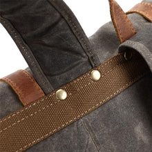 Load image into Gallery viewer, Features of your Vintage Roll Top Backpack
