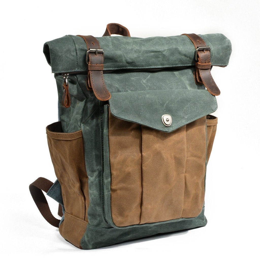 Natural Vintage Waxed Canvas Roll Top Backpack