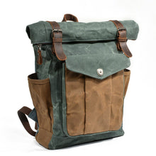 Load image into Gallery viewer, Natural Vintage Waxed Canvas Roll Top Backpack

