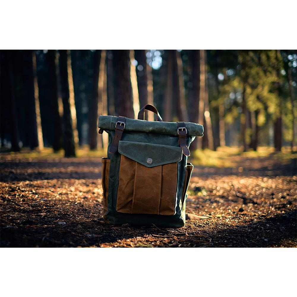 Natural Vintage Waxed Canvas Roll Top Backpack