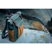 Load image into Gallery viewer, Natural Vintage Waxed Canvas Roll Top Backpack

