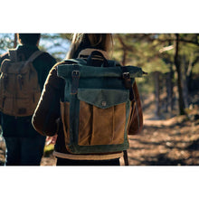 Load image into Gallery viewer, Natural Vintage Waxed Canvas Roll Top Backpack
