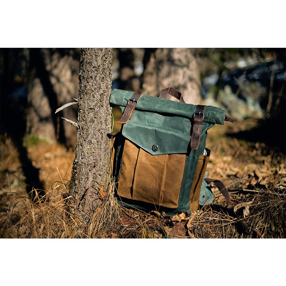 Natural Vintage Waxed Canvas Roll Top Backpack