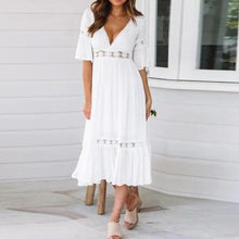 Load image into Gallery viewer, White Lace Hollow Out Midi Dress
