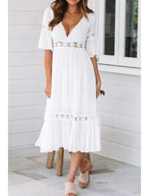Load image into Gallery viewer, White Lace Hollow Out Midi Dress
