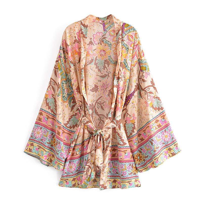 Floral Print Long Loose Sleeves Kimono
