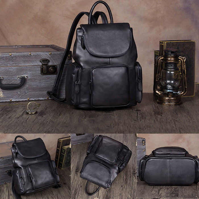 Vintage Womens Brown Leather Backpack Purse Designer Laptop Book Bag for Women