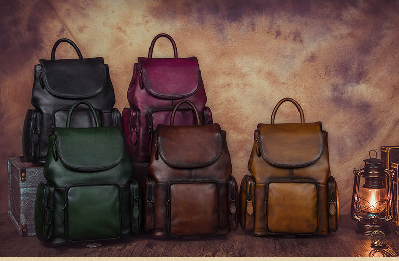 Vintage Womens Brown Leather Backpack Purse Designer Laptop Book Bag for Women