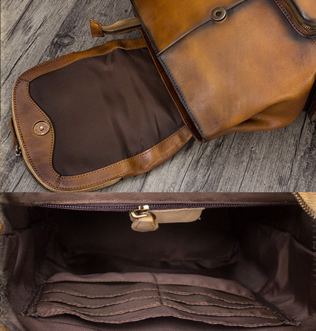 Vintage Womens Brown Leather Backpack Purse Designer Laptop Book Bag for Women
