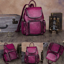 Load image into Gallery viewer, Vintage Womens Brown Leather Backpack Purse Designer Laptop Book Bag for Women
