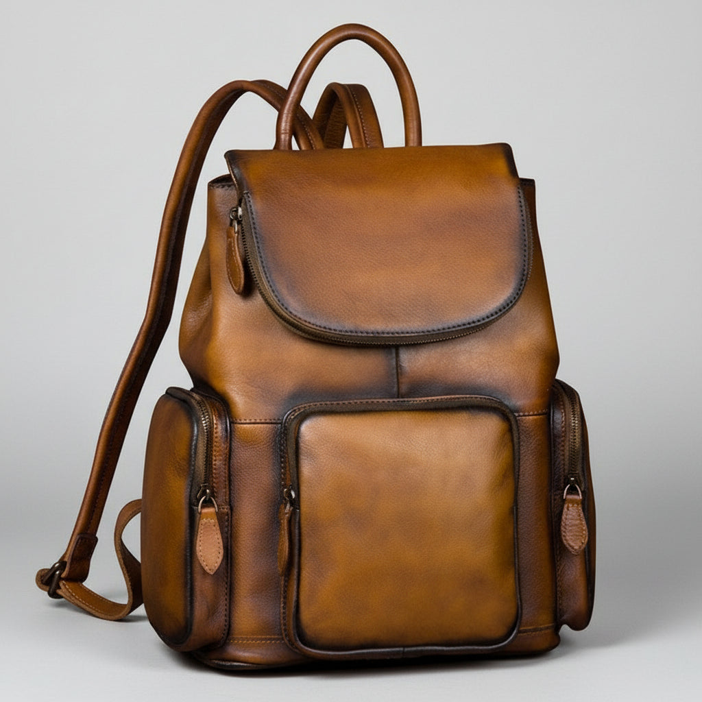 Vintage Womens Brown Leather Backpack Purse Designer Laptop Book Bag for Women