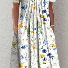Load image into Gallery viewer, Round Neck Casual Loose Floral Print Short Sleeve Midi Dress
